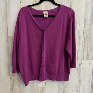 Faded Glory Women's Plus Size 22W/24W 3/4 Sleeve V-Neck Cardigan Sweater Purple